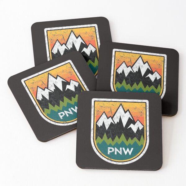 Item preview, PNW Pacific Northwest Colorful Mountain Trees Geometric Badge Design designed and sold by fernandopolania.