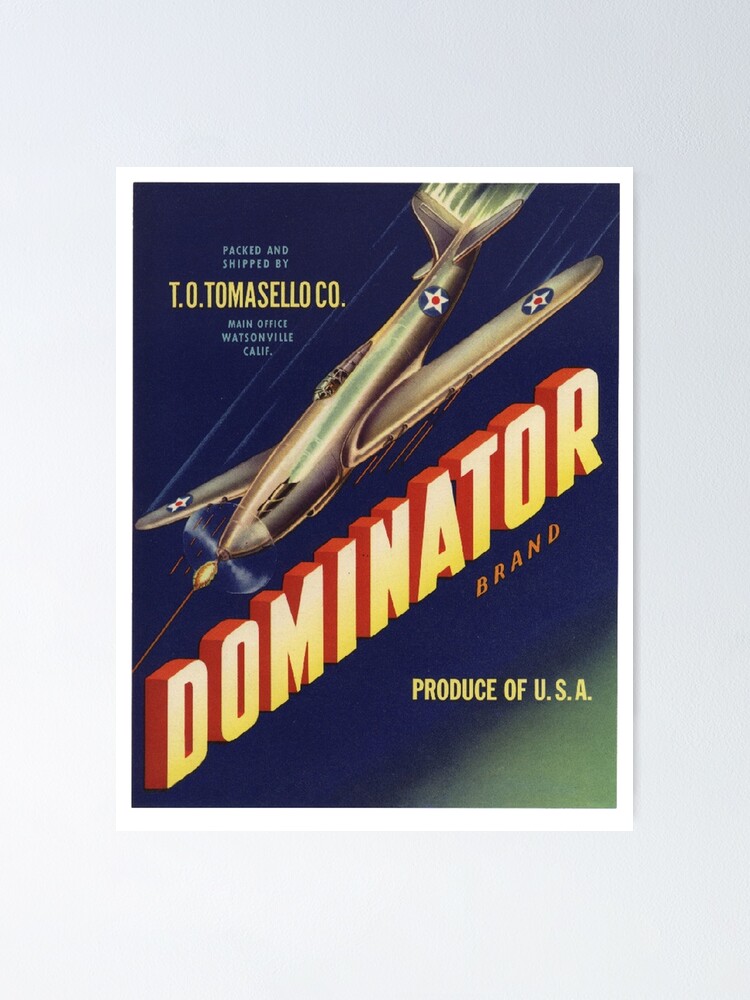 "Vintage Food Crate Label Dominator WWII Fighter Aircraft Fruit