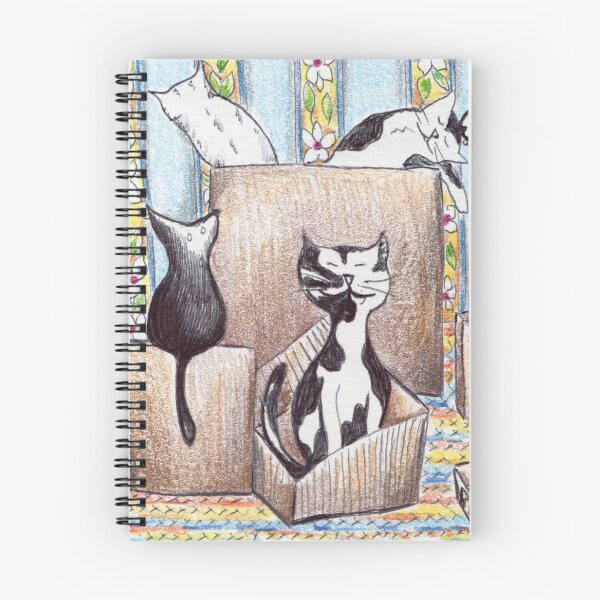 Item preview, Cats Love Boxes Black and White Cats Drawing  designed and sold by Michelebuttons.