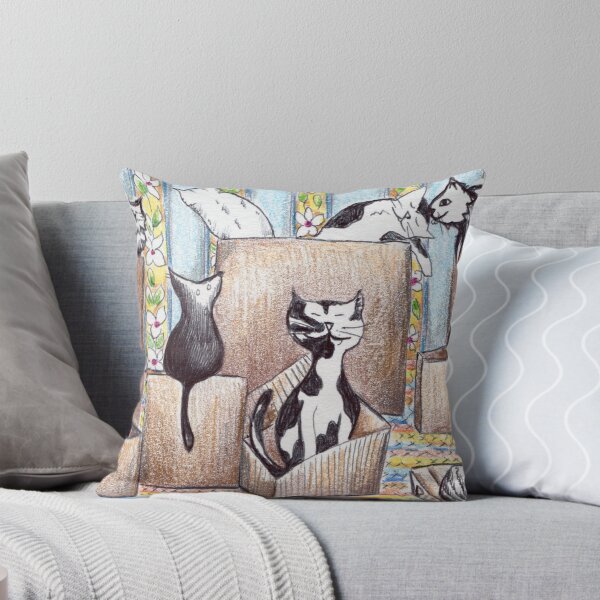 Item preview, Cats Love Boxes Black and White Cats Drawing  designed and sold by Michelebuttons.
