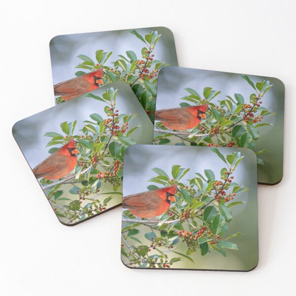 Item preview, Male Northern Cardinal Perched in American Holly Tree designed and sold by Bonnie T.  Barry.