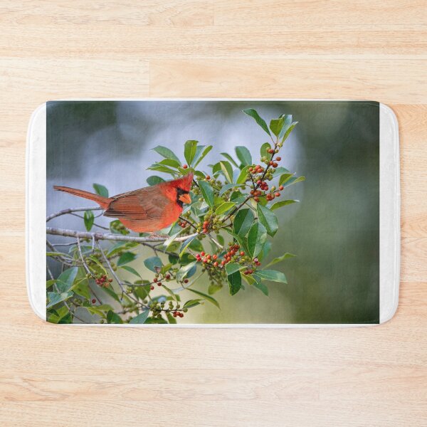Item preview, Male Northern Cardinal Perched in American Holly Tree designed and sold by Bonnie T.  Barry.