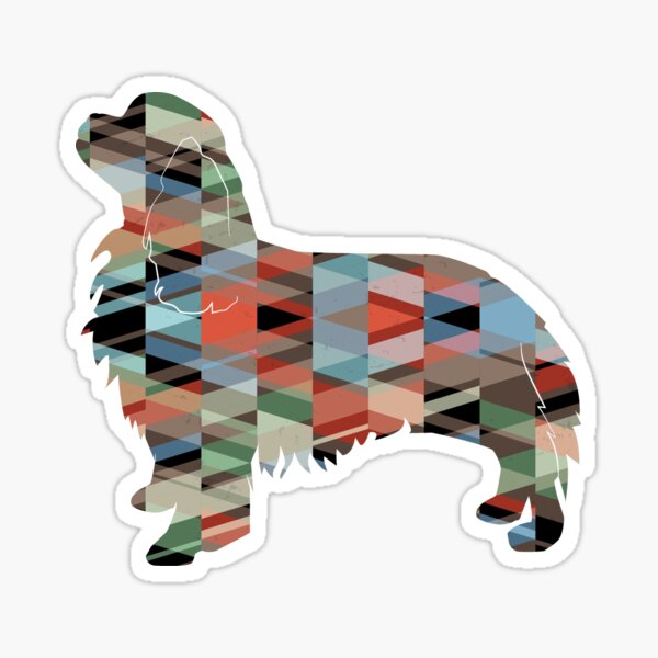 Cavalier King Charles Spaniel Dog Breed Silhouette Geometric Pattern in Plaid Sticker