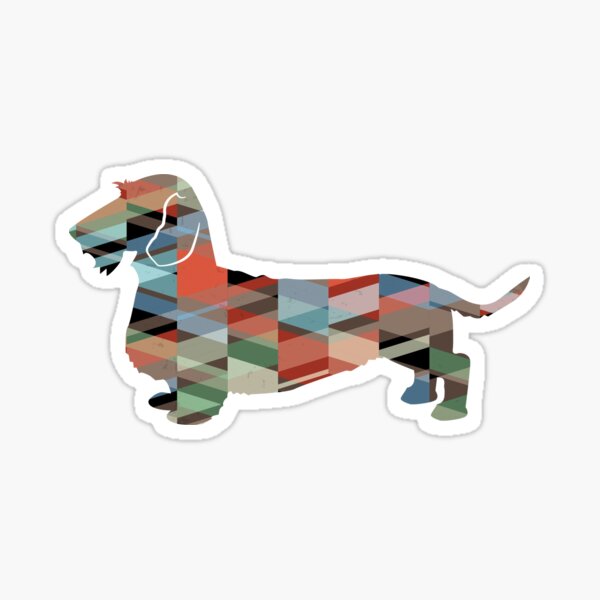 Rough Dachshund Dog Breed Silhouette Geometric Pattern in Plaid Sticker