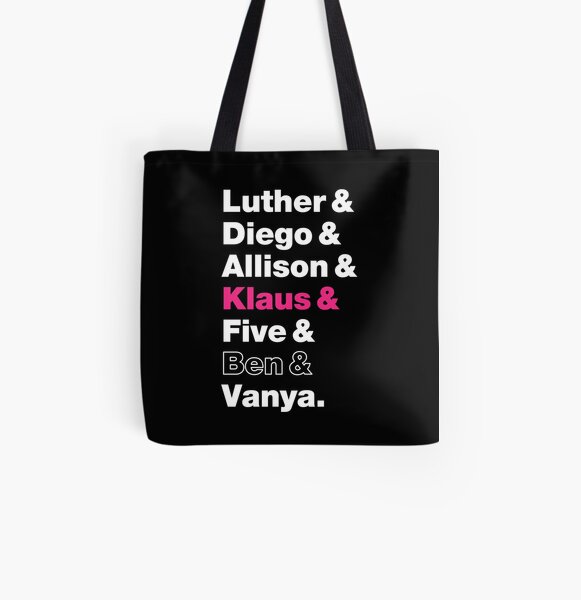 Umbrella Academy Character Names - Pink Klaus Hargreeves, Ben Hargreeves Outline All Over Print Tote Bag