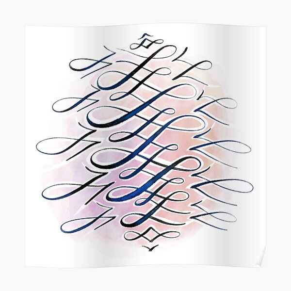 Watercolour Flourish in Pink, Orange, Blue Poster