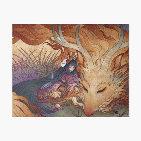 Slumber - Kitsune Fox Dragon Art Board Print