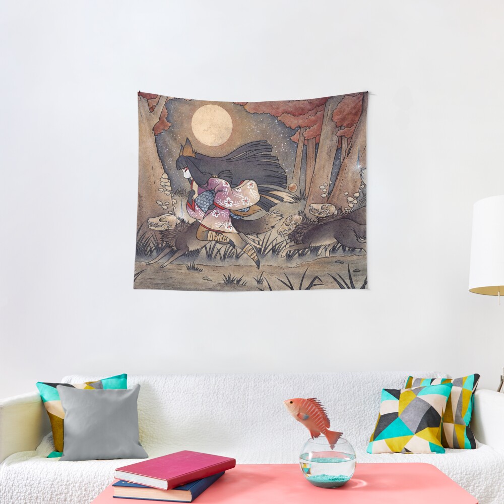 Running With Monsters - Kitsune Fox Yokai Tapestry