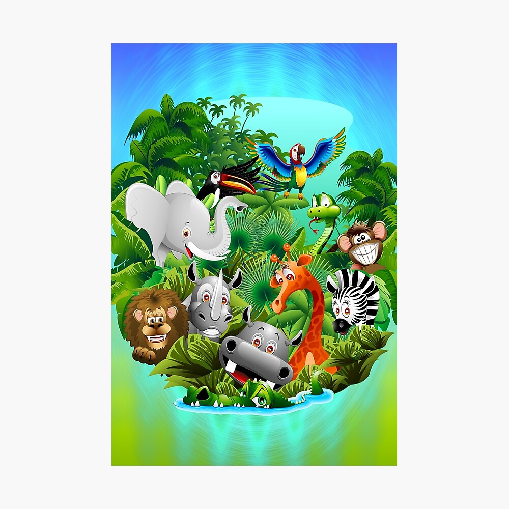 Wild Animals Cartoon On Jungle Poster By Bluedarkart Redbubble