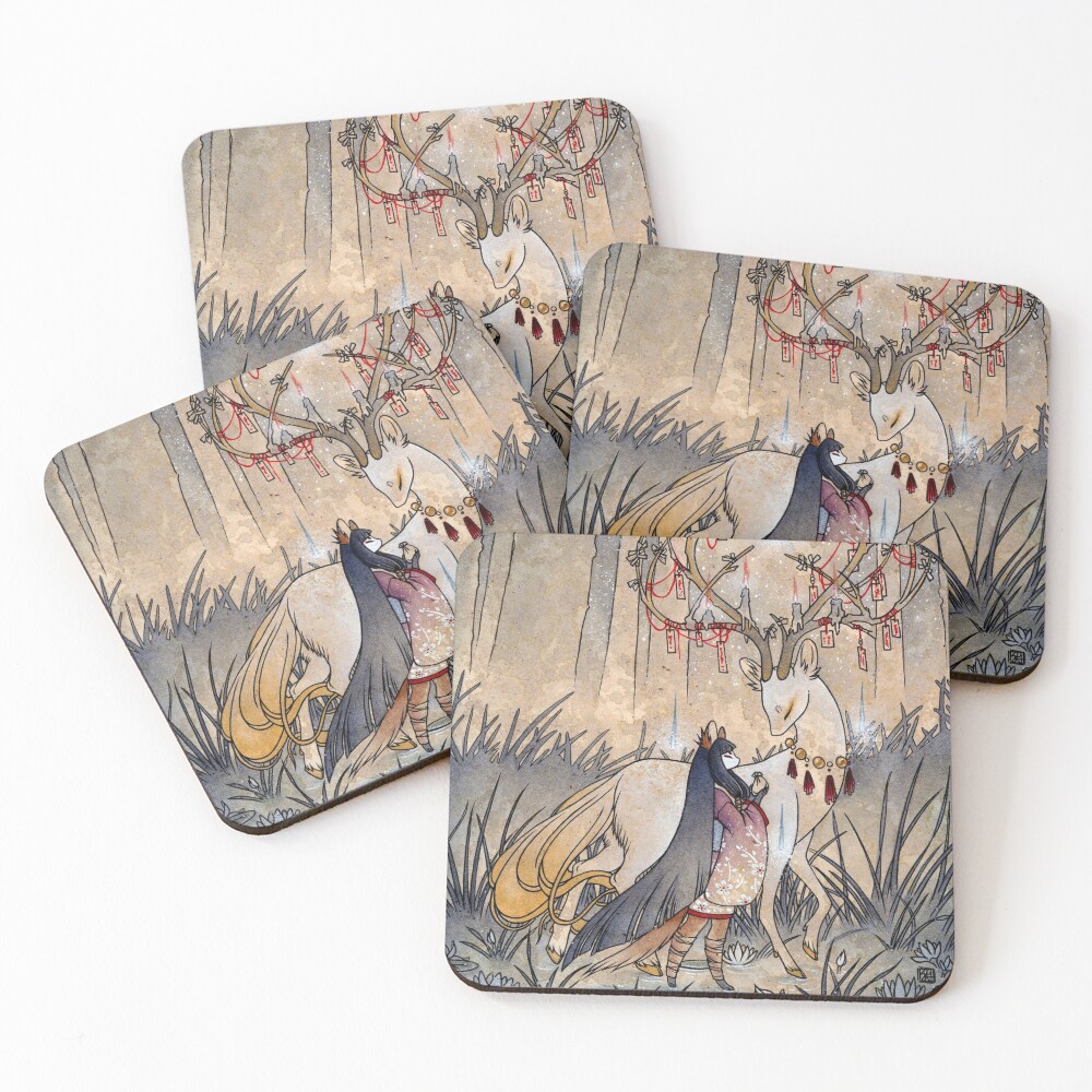The Wish - Kitsune Fox Deer Yokai Coasters (Set of 4)