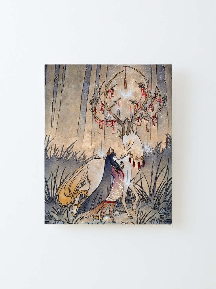 Alternate view of The Wish - TeaKitsune Fox Yokai Mounted Print