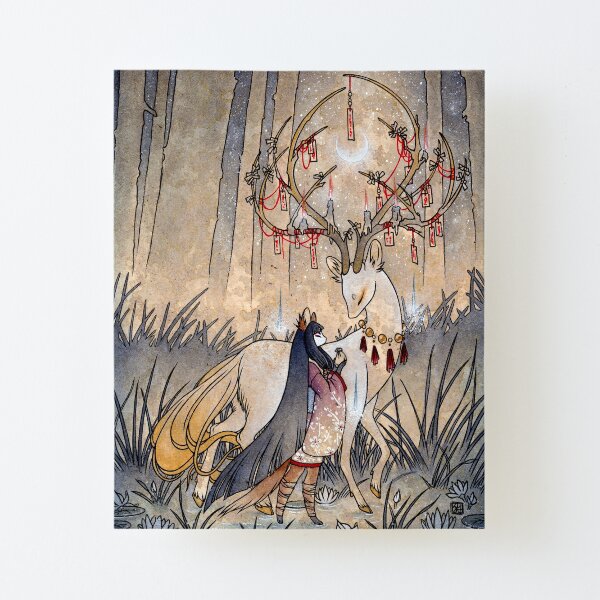 The Wish - Kitsune Fox Deer Yokai Canvas Mounted Print
