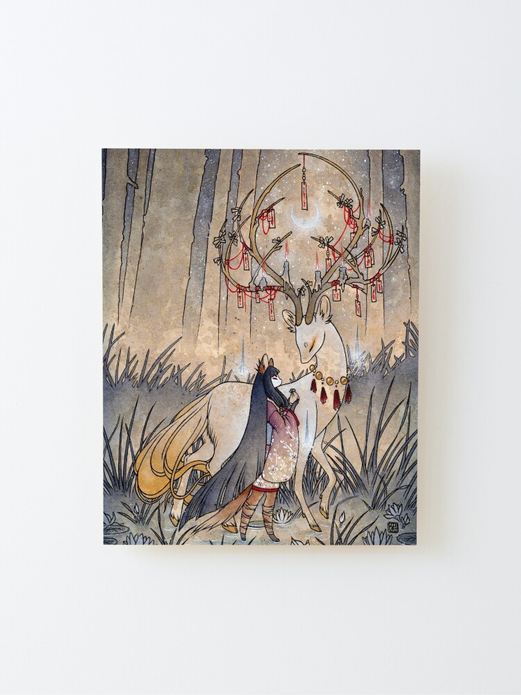 Alternate view of The Wish - TeaKitsune Fox Yokai Mounted Print