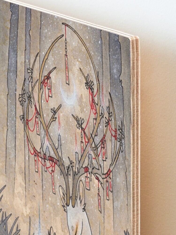 Alternate view of The Wish - Kitsune Fox Deer Yokai Mounted Print