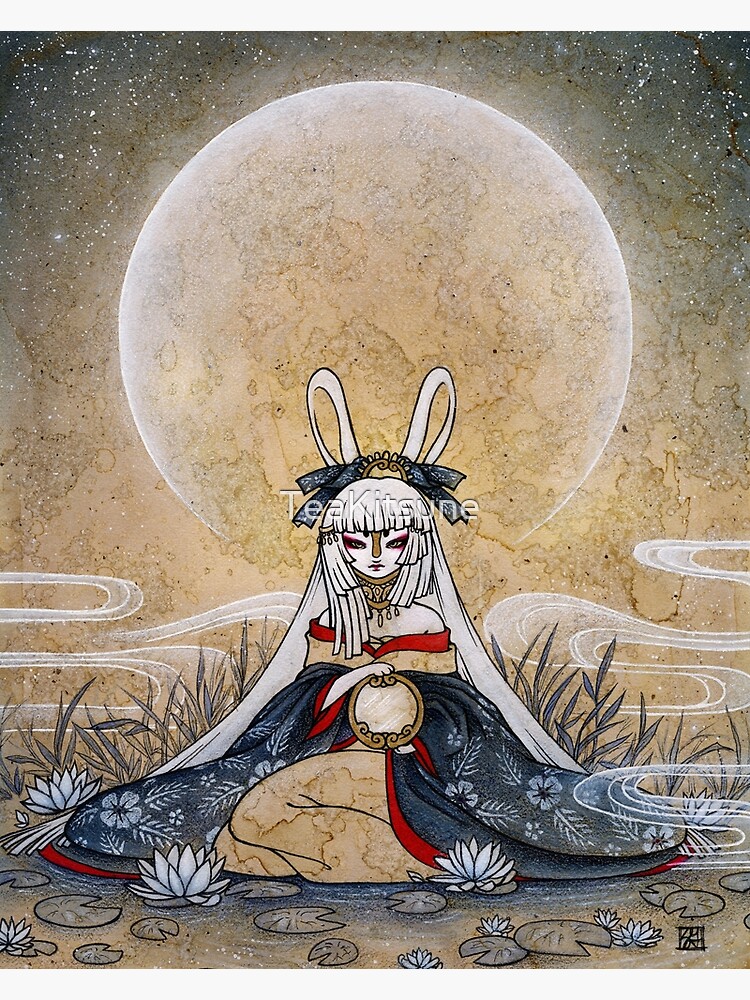 Reflect Usagi Moon Rabbit Greeting Card By Teakitsune Redbubble