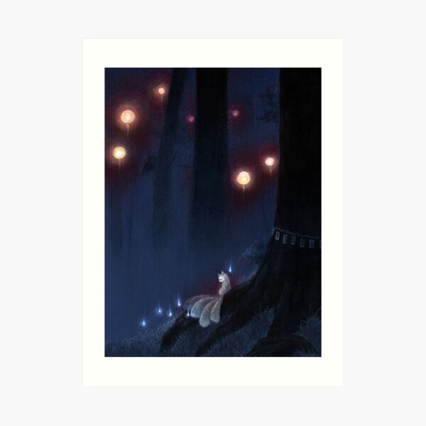 Forest Ghost - Kitsune Fox Yokai Art Print