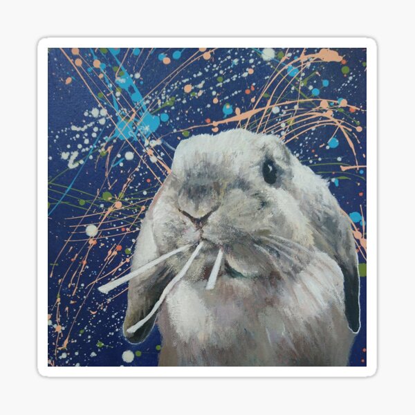 'Snoopy!' Cute bunny painting with abstract background Sticker