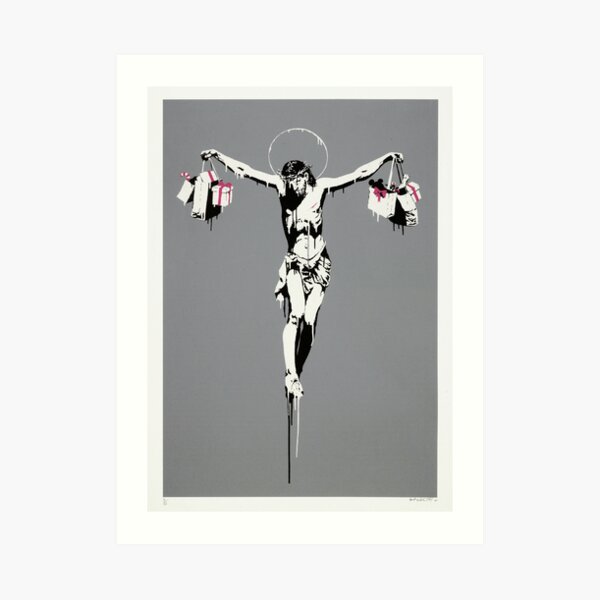 Banksy Jesus Christ with Shopping Bags Artwork Reproduction for Prints Posters Tshirts Men Women Kids Art Print