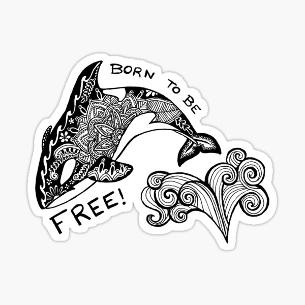 Born To Be Free Orca Zentangle Sticker