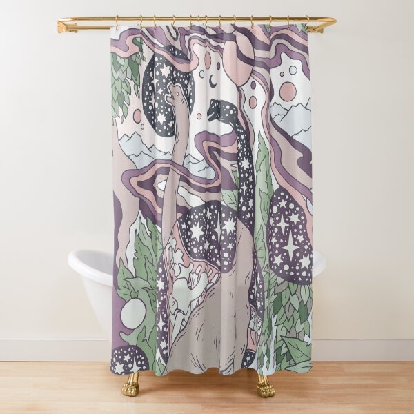 Jurassic Portal | Purple Haze Palette | Dinosaur Science Fiction Art Shower Curtain