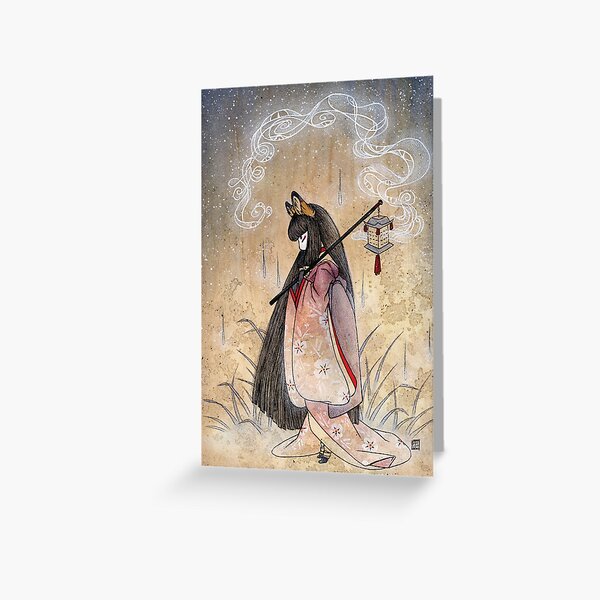 Bad Thoughts - Kitsune Fox Yokai Greeting Card