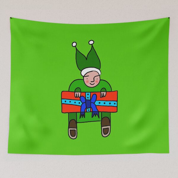 Item preview, Elf with a Gift for Christmas on Light Green Board designed and sold by Istvan Ocztos.