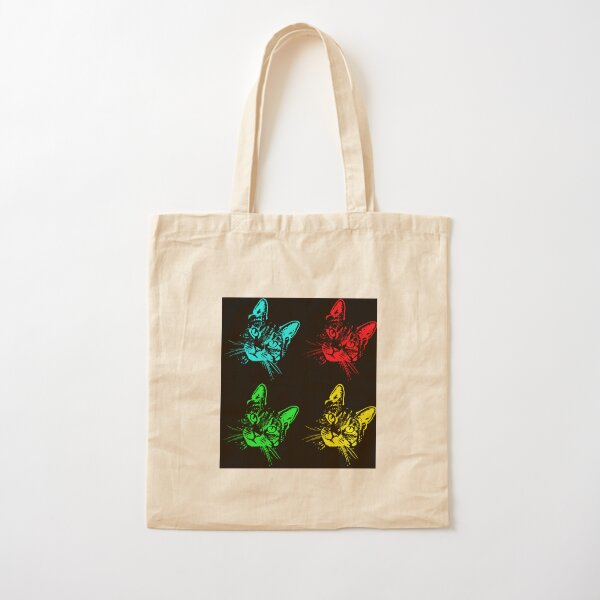 Tabby Cat Pop Art Blue, Red, Green, Yellow Cotton Tote Bag