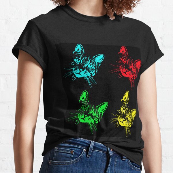 Tabby Cat Pop Art Blue, Red, Green, Yellow Classic T-Shirt