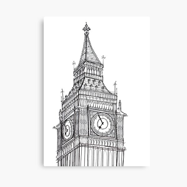 Canvas Tote Bag with Leather Strap Printed Doodle of Big Ben Tower WAS_29 Canvas Tote Bag with Leather Strap Printed Doodle of Big Ben Tower WAS_29