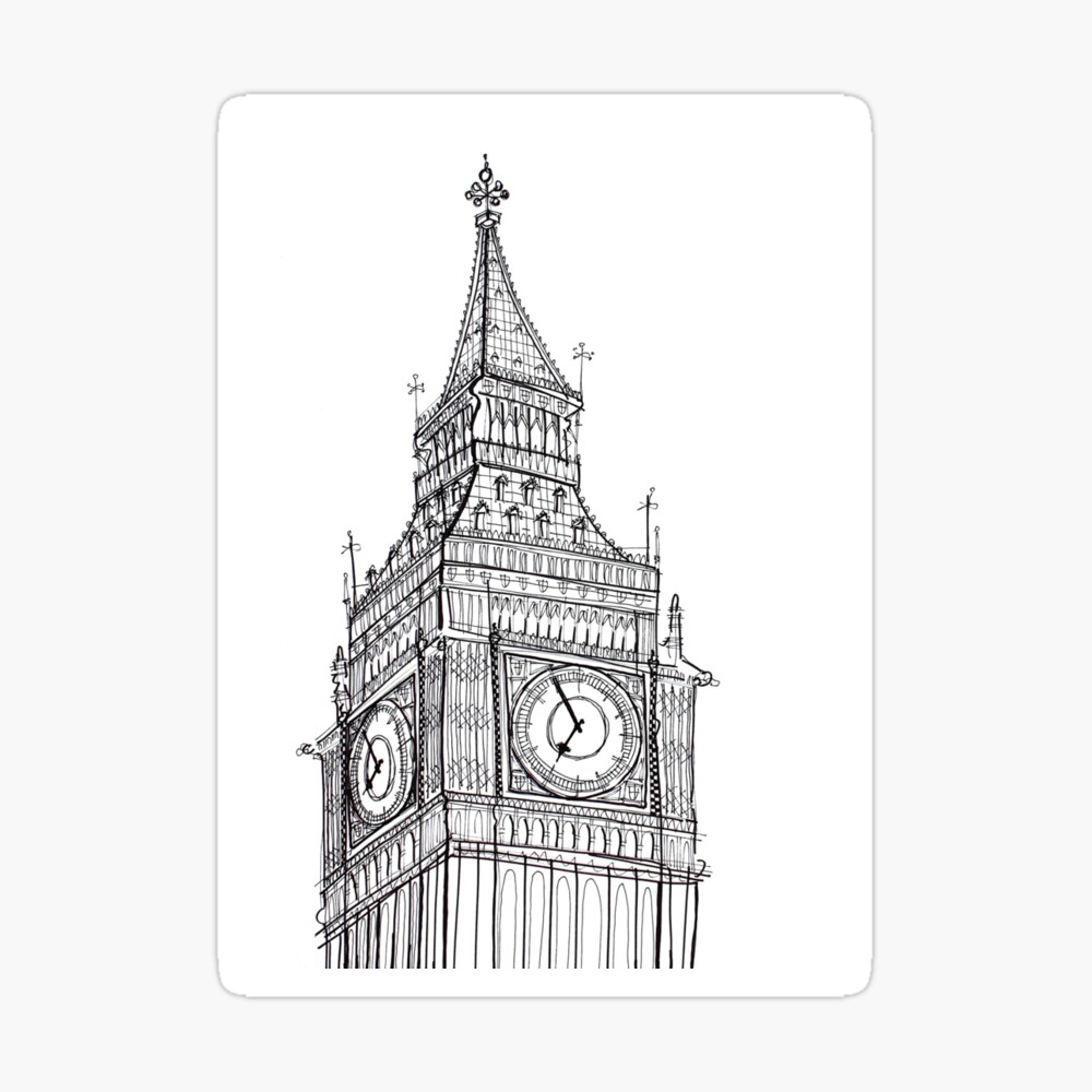 London Big Ben pencil drawing as a greeting card. by Dick Skilton