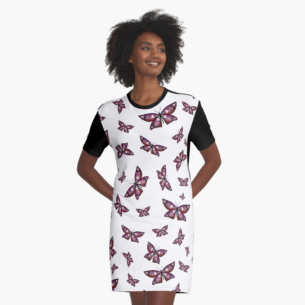 Fly With Pride: Lesbian Flag Butterfly Graphic T-Shirt Dress