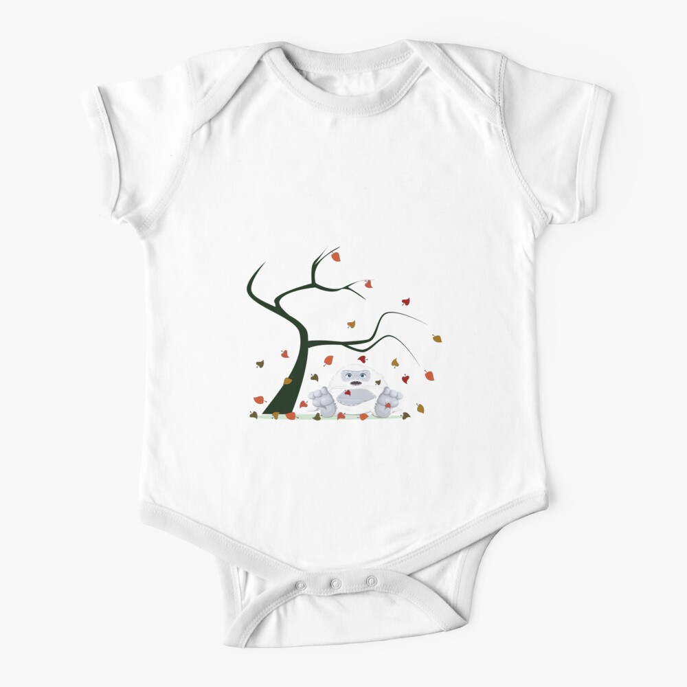 Autumn Design - Kawaii Little Yeti With Falling leaves Baby One-Piece