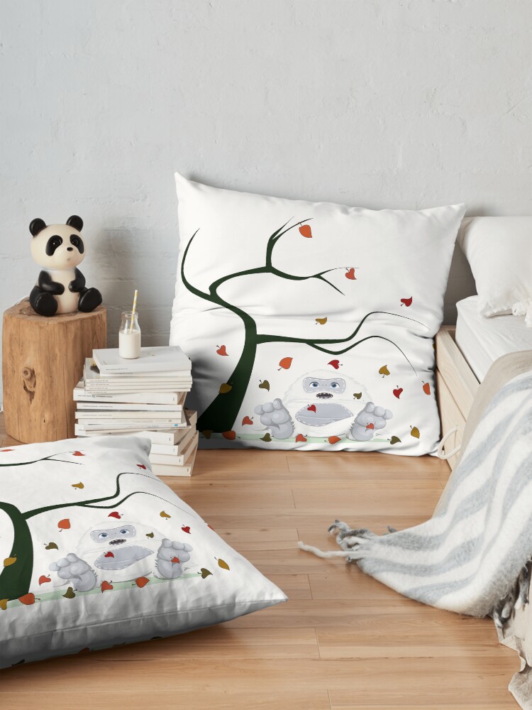 Alternate view of Autumn Design - Kawaii Little Yeti With Falling leaves Floor Pillow