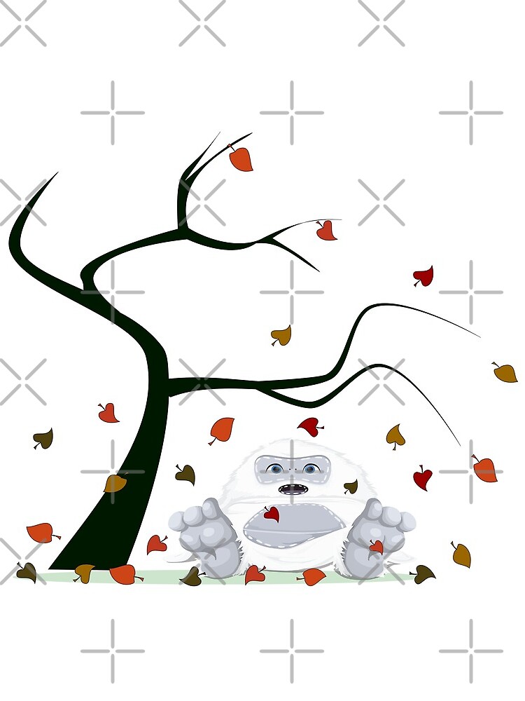 Autumn Design - Kawaii Little Yeti With Falling leaves by talgursmusthave