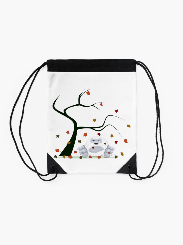 Alternate view of Autumn Design - Kawaii Little Yeti With Falling leaves Drawstring Bag