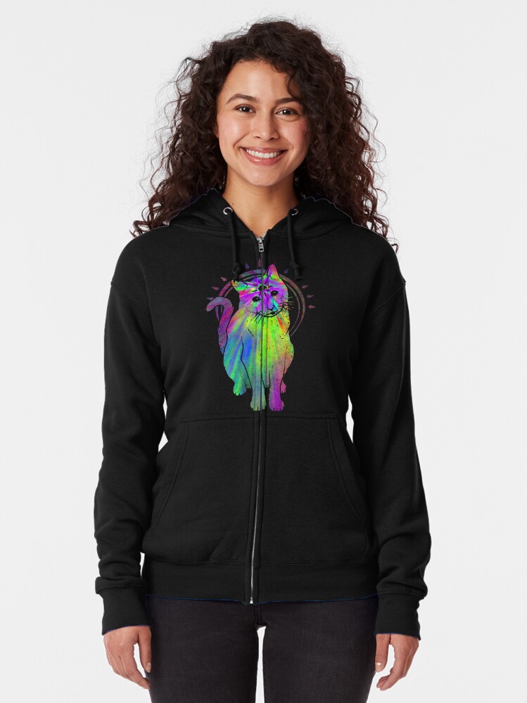 Alternate view of Psychic Psychedelic Cat Zipped Hoodie