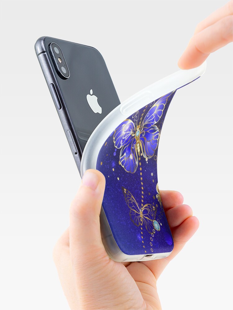Alternate view of Blue Background with Sapphire Butterfly iPhone Case & Cover