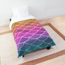 Gold Pink Blue Fish Scales Comforter