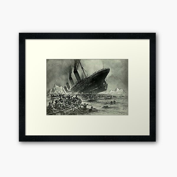 TITANIC. 1912, RMS Titanic, Cruise, Ship, Disaster, Untergang der Titanic by Willy Stöwer, 1912. Framed Art Print