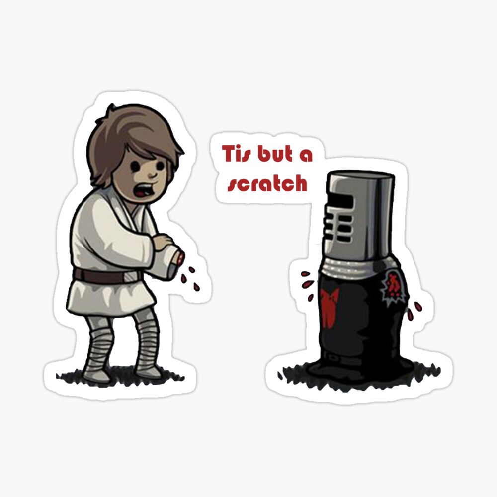 The Black Night and Luke. Tis but a scratch! Sticker