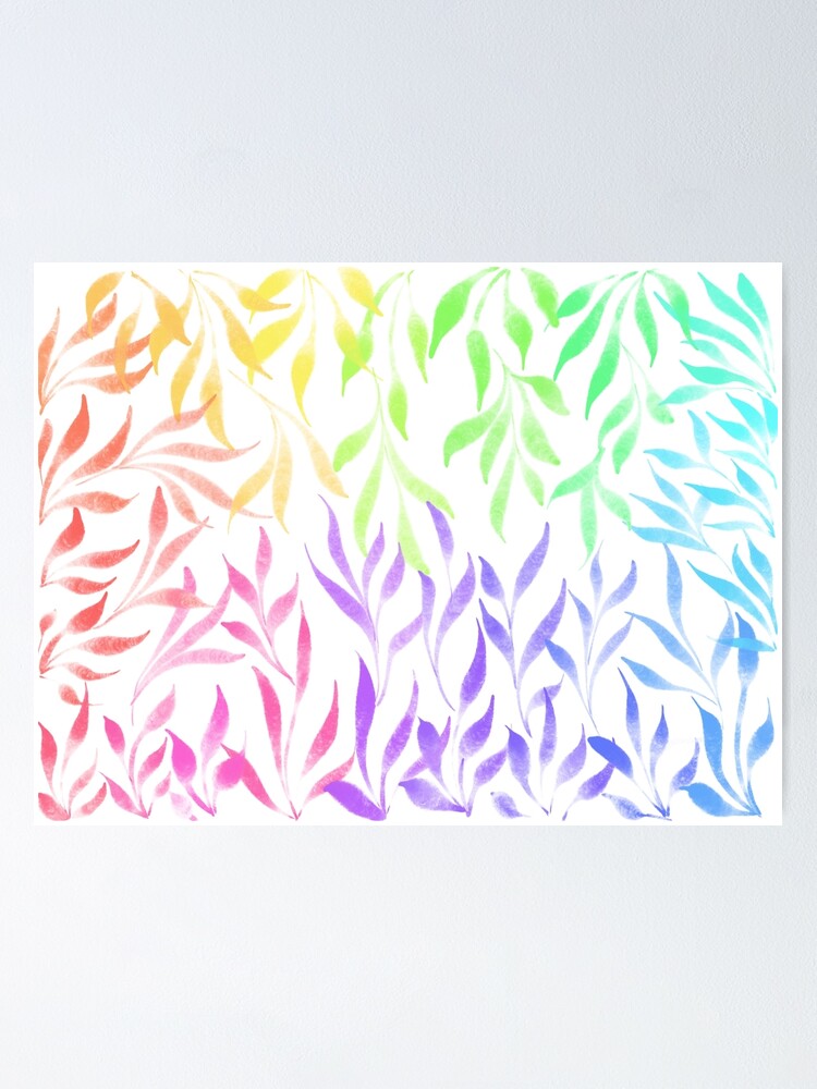 Colorful rainbow watercolor leaves design with black background