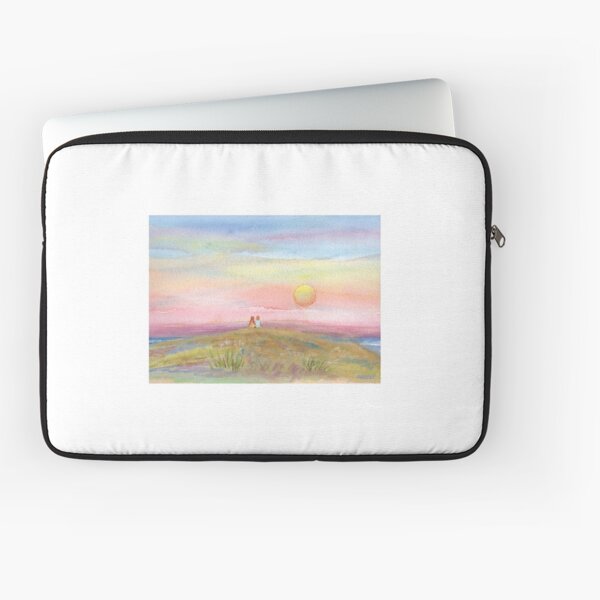 Best Friends, original watercolor painting by Pamela Parsons. Childhood, little boy, little girl, sunset, beach, ocean Laptop Sleeve