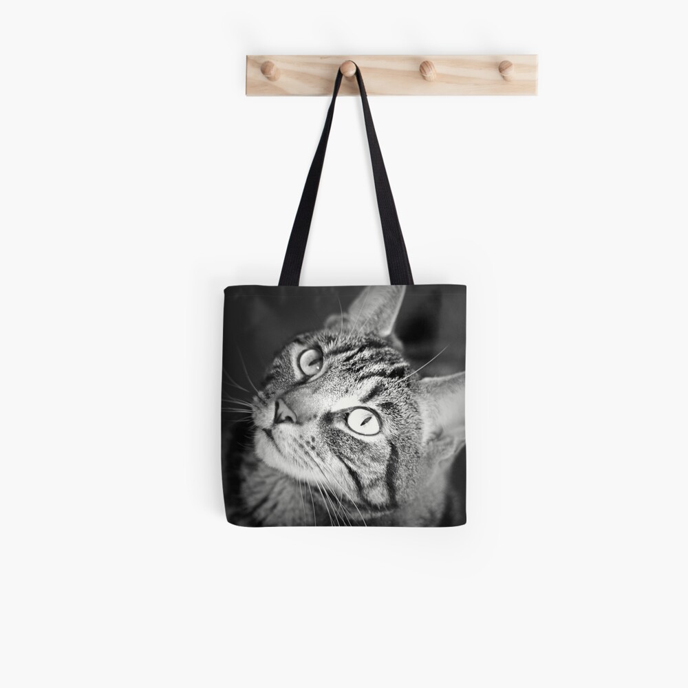 Tabby Cat Goddess Athena in Black and White Tote Bag