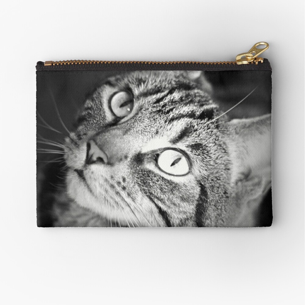 Tabby Cat Goddess Athena in Black and White Zipper Pouch