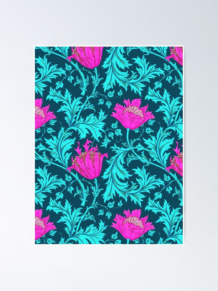 Póster «William Morris Anémona, azul índigo, turquesa y magenta» de  Marymarice | Redbubble