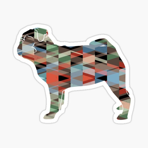 Pug Toy Breed Dog Colorful Geometric Pattern Silhouette - Plaid Sticker