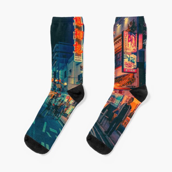 Electric Dreams III- Japan Night Photo Socks