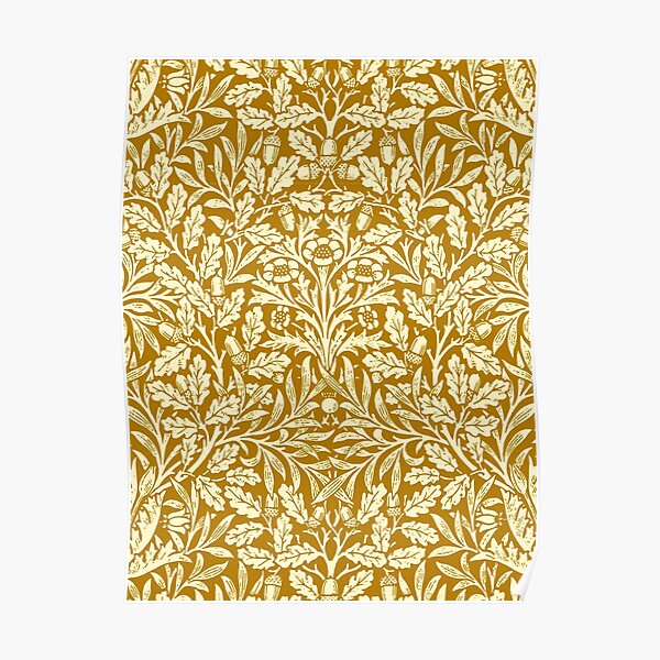 Art Nouveau Floral Damask, Mustard Yellow Poster