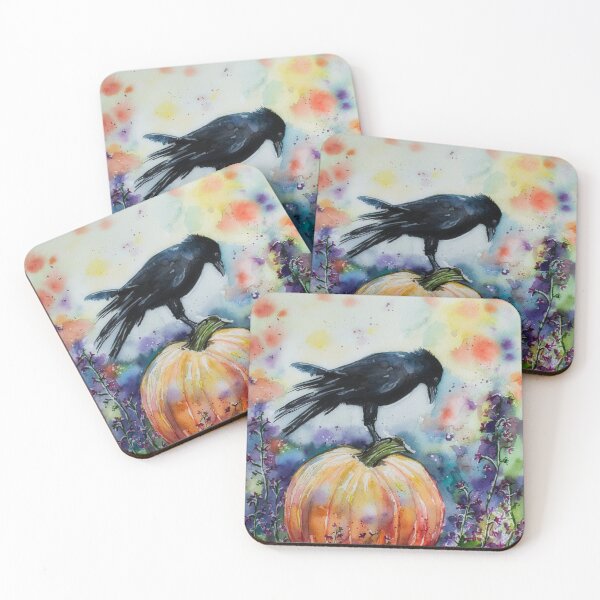 Item preview, Pumpkin &  Crow Watercolour Painting designed and sold by Monika's Painting.