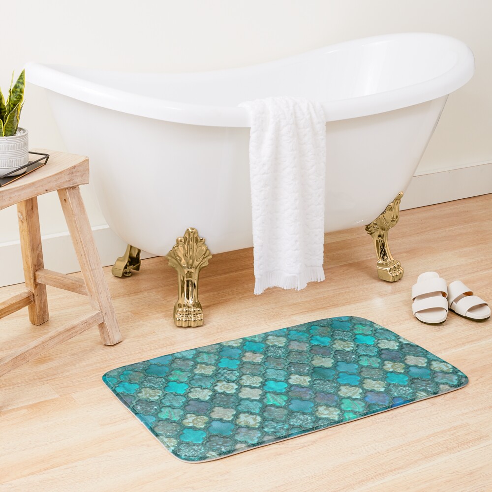Moroccan Inspired Precious Tile Pattern Bath Mat